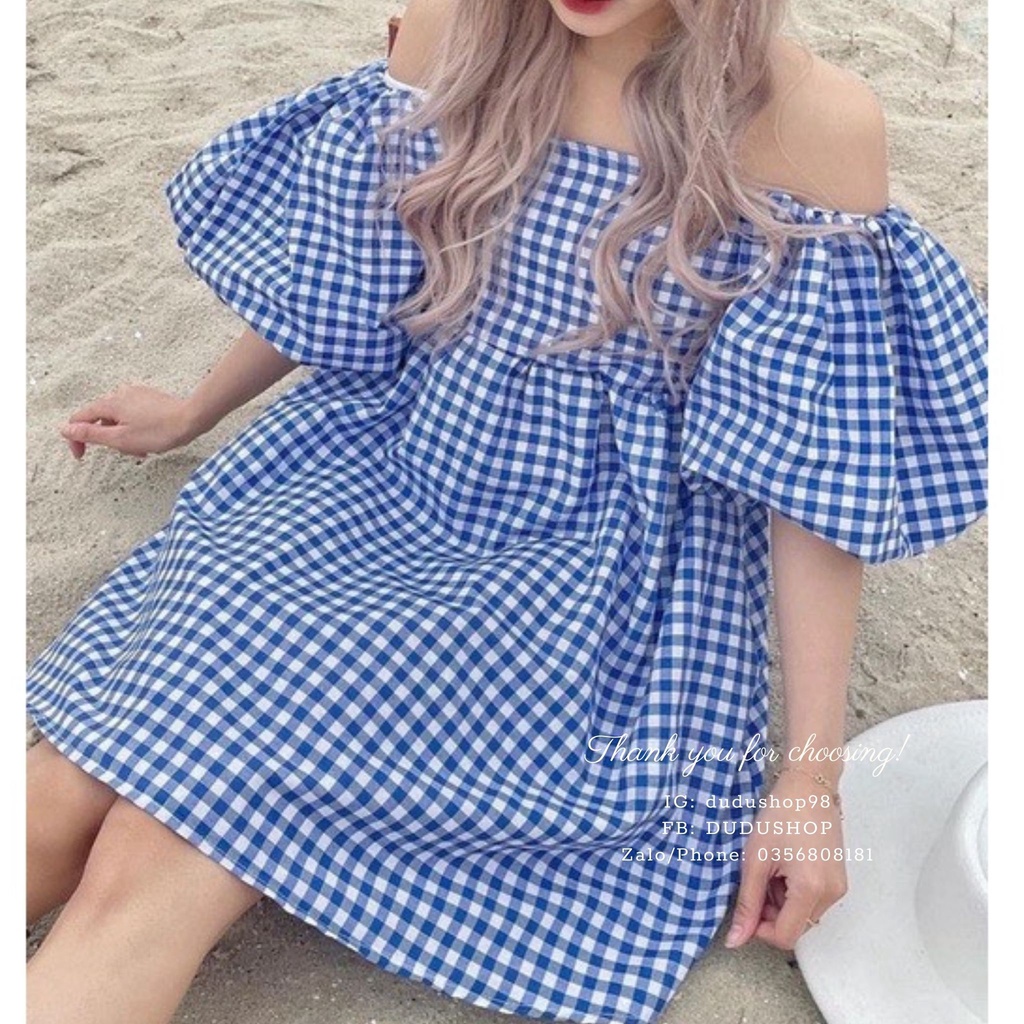 Váy Babydoll Kẻ Xanh Tiểu Thư Đi Biển Phong Cách Hàn Quốc XInh Xắn Đáng Yêu-dd04