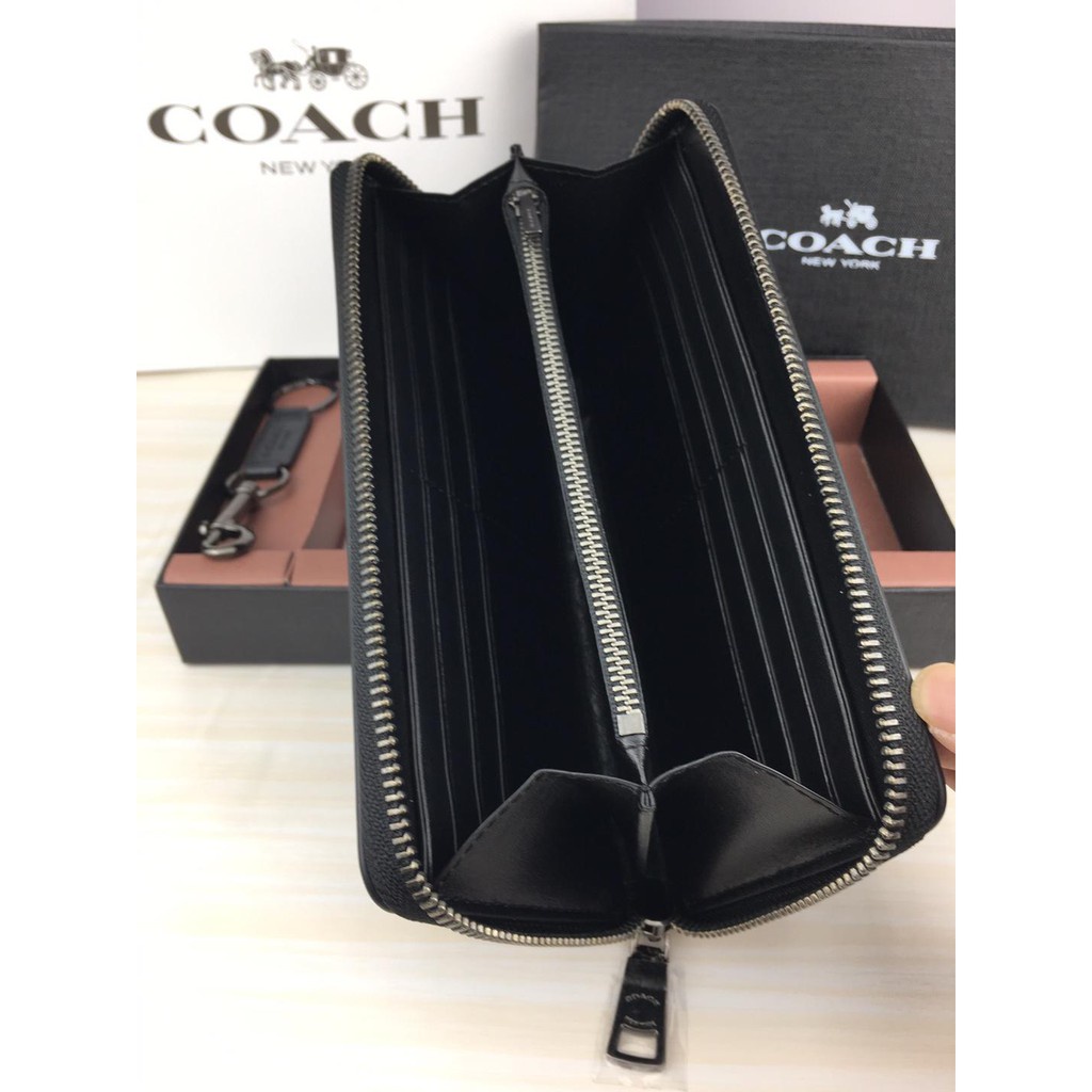 Ví dài COACH F58316 kẻ sọc có khóa kéo thời trang cho nam
