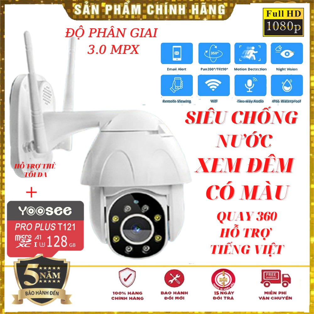 Camera ip wifi YooSee ngoài trời PTZ 3.0- 8 led và PTZ 3.0 - 26 led xem đêm có màu FULL HD Siêu chống nước bh 24 THÁNG | BigBuy360 - bigbuy360.vn