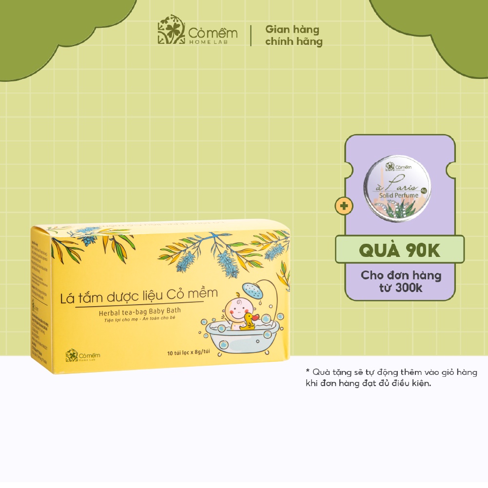 Lá Tắm Bé Sơ Sinh Giúp Mát Da Ngừa Rôm Sảy Mẩn Ngứa Cỏ Mềm Dạng Túi Lọc 80g - 100% Thảo Dược