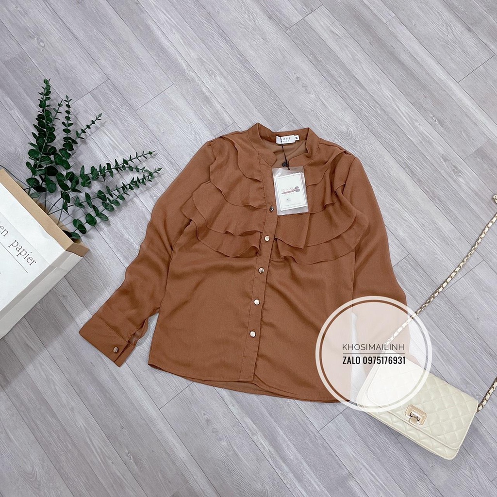 ✨BÁN SỈ✨Áo sơ mi bèo trước màu nâu tây 2 lớp