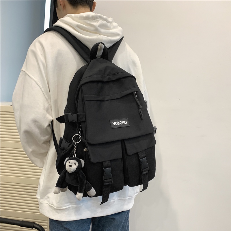 Balo Nam Nữ Thời Trang Hàn Quốc, Balo Ulzzang Basic Trơn 2 Màu Be Đen Sành Điệu Garemstore
