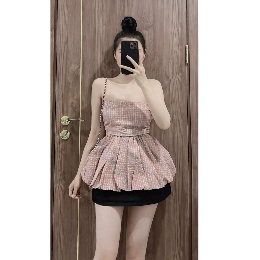 Áo Hoa Cúp Ngực Chun Lưng Ôm Dáng Phồng Gấu Áo Cúp Ngực Sang Chảnh Sexy Freesize