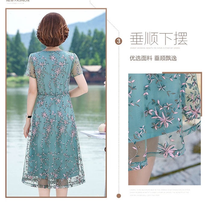 váy trung niên cho mẹ 50 tuổi đi tiệc Đam body dành cho trung niên Đầm Cưới Che Bụng Bằng Vải Voan Phong Cách Phương Tây Thời Trang Mùa Hè Hàng Mới Dành Cho Phụ Nữ Trung Niên 40 Tuổi (5 Tuổi)