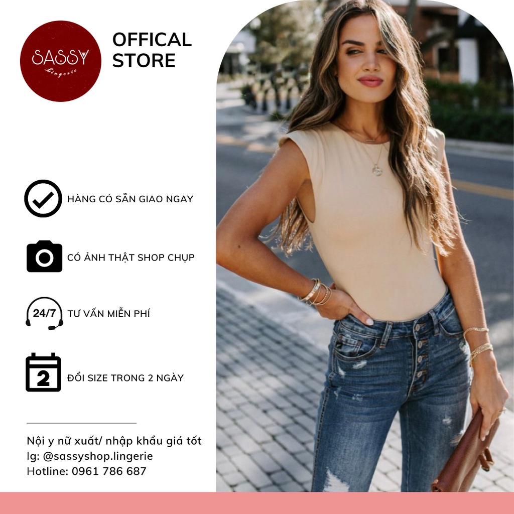 Bộ bodysuit nữ áo liền thân sát nách cổ tròn độn vai sang trọng cho nữ MICHELLE KEEGAN | BigBuy360 - bigbuy360.vn