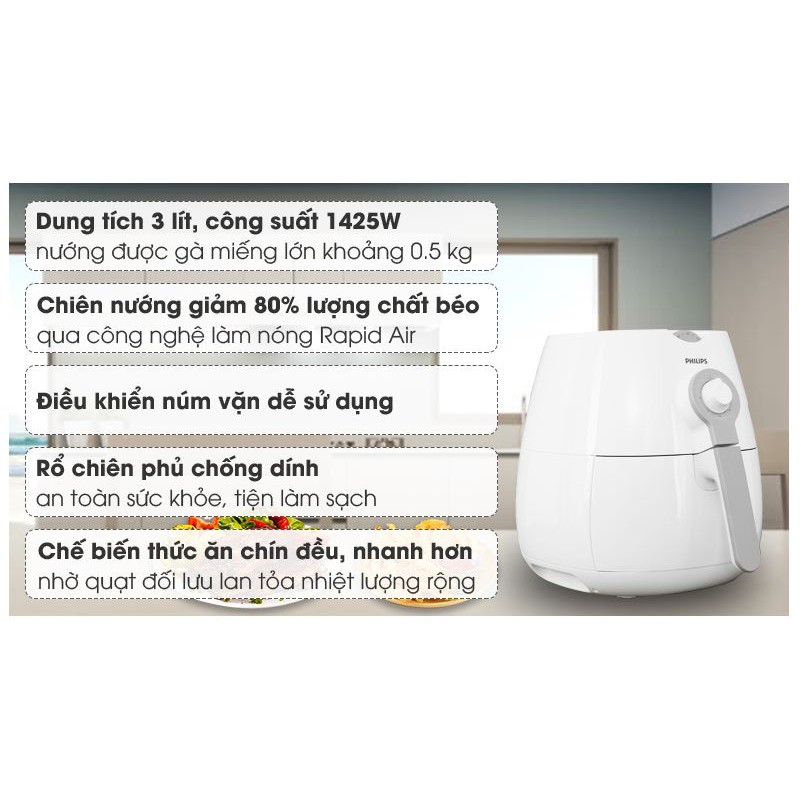 Nồi chiên không dầu Philips 3 lít - HD9216 - Hàng chính hãng