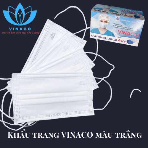 Khẩu trang y tế VINACO - (4 lớp, hộp 50 chiếc, hàng chính hãng)