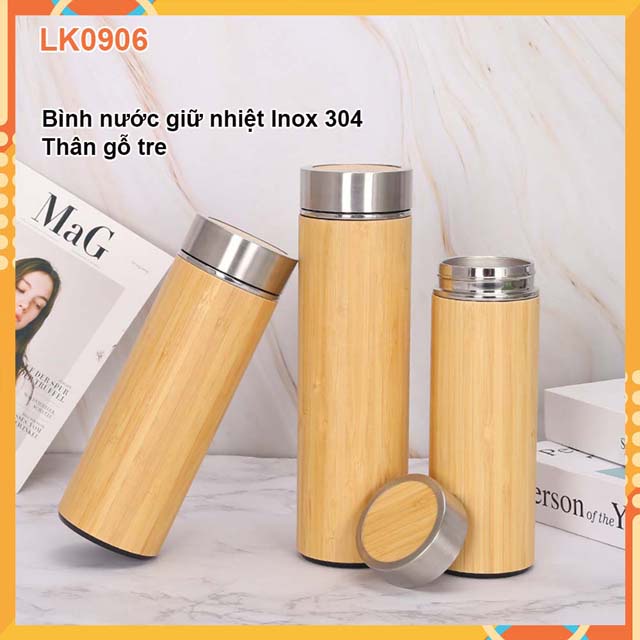 Bình giữ nhiệt bằng gỗ tre 500ml-bình tre-bình trúc khắc tên và hình ảnh-câu chúc-quà sinh nhật theo yêu cầu lk0906
