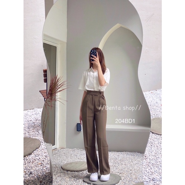 Quần vải dáng xuông dài, buộc đai 1 bên hông - 204bd1 - đenta shop