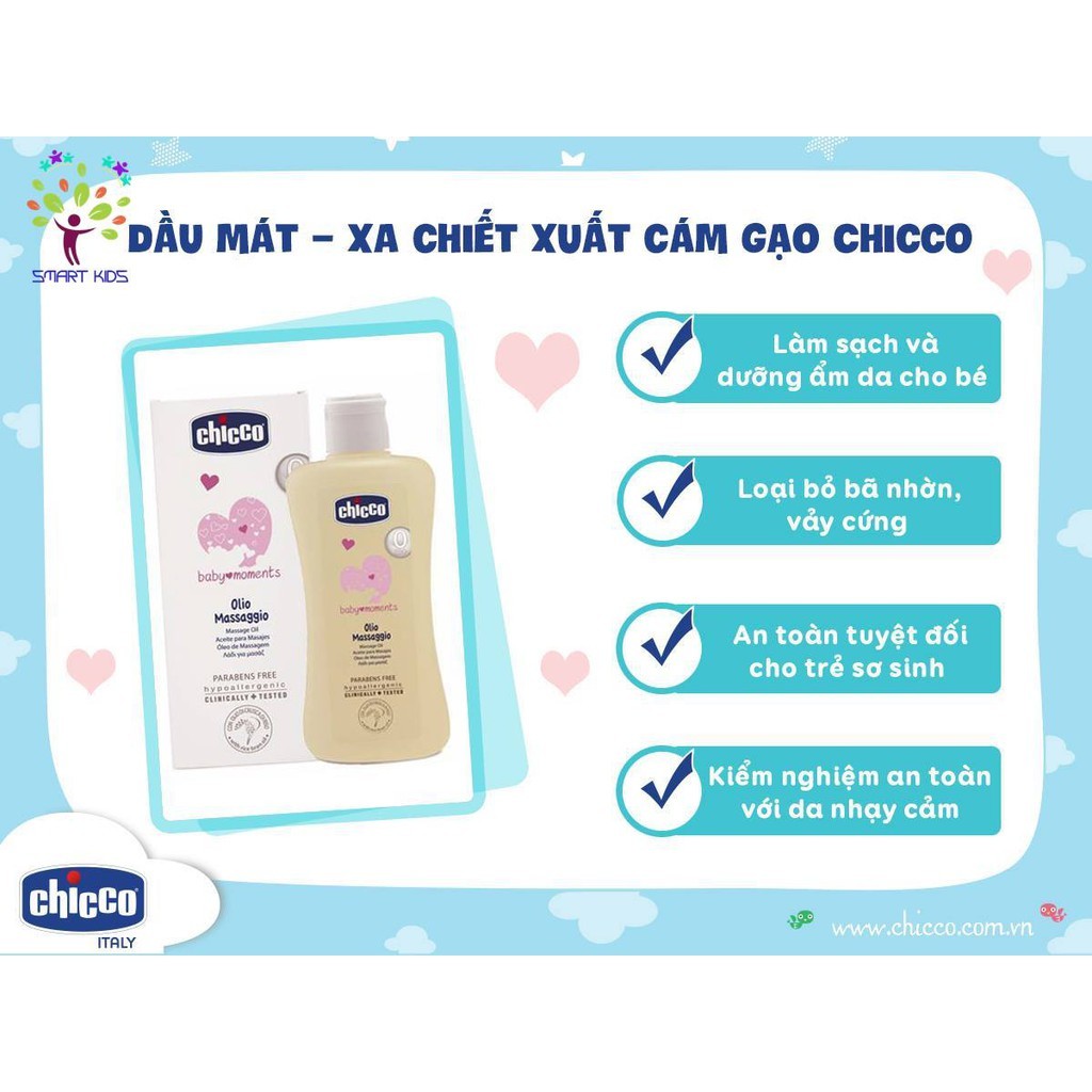 Dầu Mát-Xa Chiết Xuất Cám Gạo 0M+ Chicco 200ml (Massge oil Chicco) cho bé - cvspharmacy