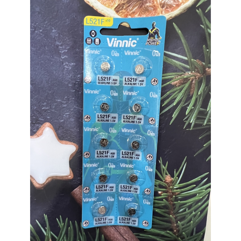 Vỉ pin VINNIC AG0 378 L521F SR521SW 521 SR63 1.55V, vỉ 10 viên
