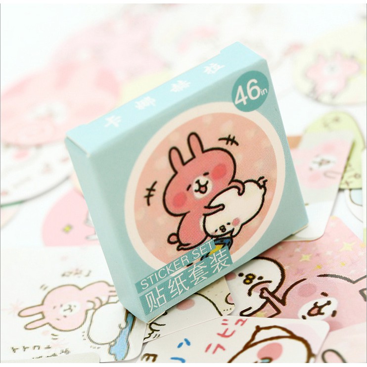 Sticker chủ đề Thỏ Tinh Nghịch - Hộp 46 miếng dán trang trí sổ tay Bullet Journal - M015