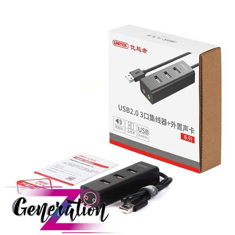 Hub USB 2.0 3 Ports 2.0 + Audio Unitek (Y - 2199BK) - Hàng chính hãng