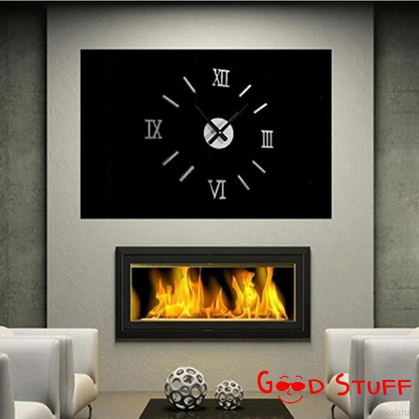 LovelyHome Adhesive Silver Vintage Roman Numeral Number Frameless Wall Clock 3D Home Decor