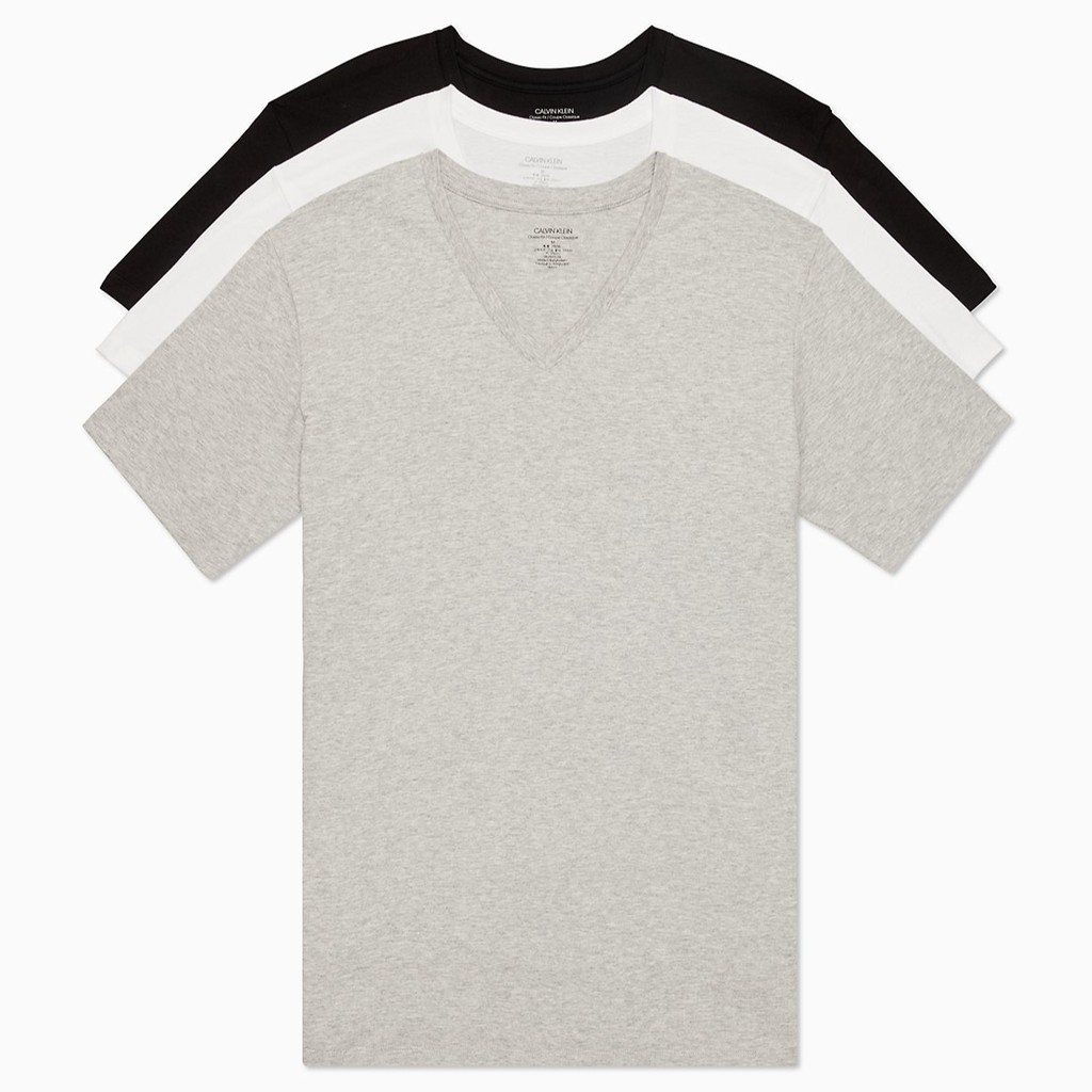 Áo lót nam Calvin Klein Cotton Classic Fit 3-Pack V-Neck T-Shirt - Grey Heather/White/Black