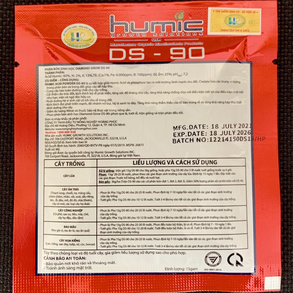 Phân Bón Kích Rễ X2 HUMIC DS-90 Nhập Khẩu Mỹ 15g