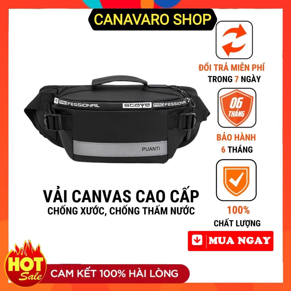 Túi đeo chéo nam,túi bao tử mini vải Canvas phong cách Streetwear đường phố CANAVARO SHOP CN155T