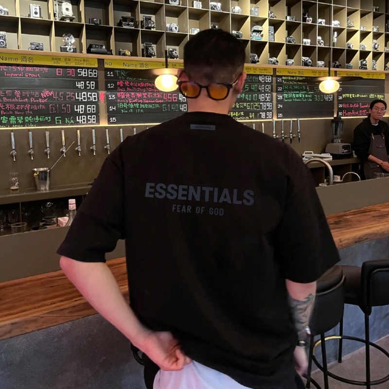 FEAR OF GOD Duplex ESSENTIALS High Street Trend Back Letter Silicone Couple Short Sleeve T-Shirt