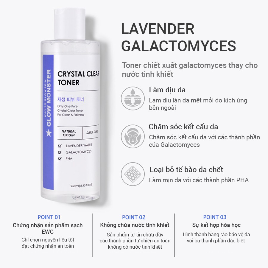 Nước Hoa Hồng Giảm Kích Ứng GLOW MONSTER CRYSTAL CLEAR TONER_Mỹ phẩm Hàn Quốc chính hãng