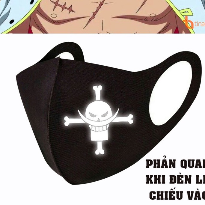 Khẩu trang One Piece Râu trắng phản quang , khẩu trang anime Luffy đảo hải tặc