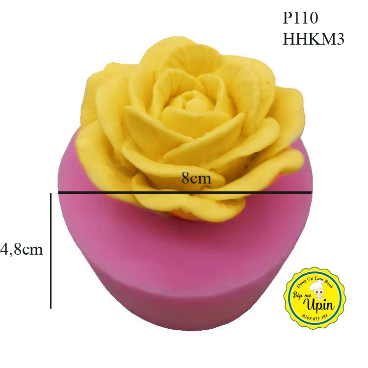 Khuôn Silicon 8cm Hoa Hồng Kiss mẫu 3