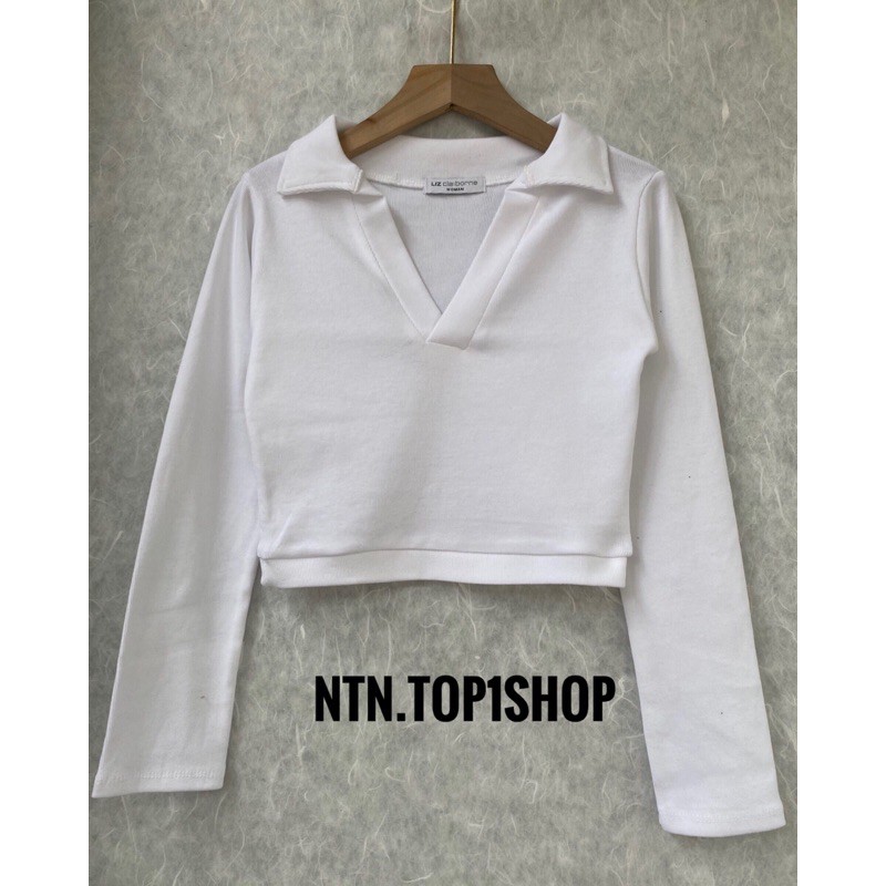 ÁO POLO CỔ trụ V dài tay trơn Croptop (al).