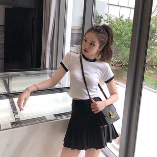 Áo croptop nữ viền cổ tròn tay ngắn nhiều màu xinh xắn chất thun bozip mịn đẹp