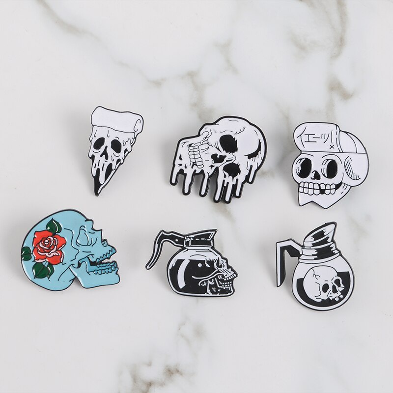 Ghim cài áo hình bộ xương/ cà phê/ bánh pizza/ hoa hồng phong cách gothic punk cho nam và nữ