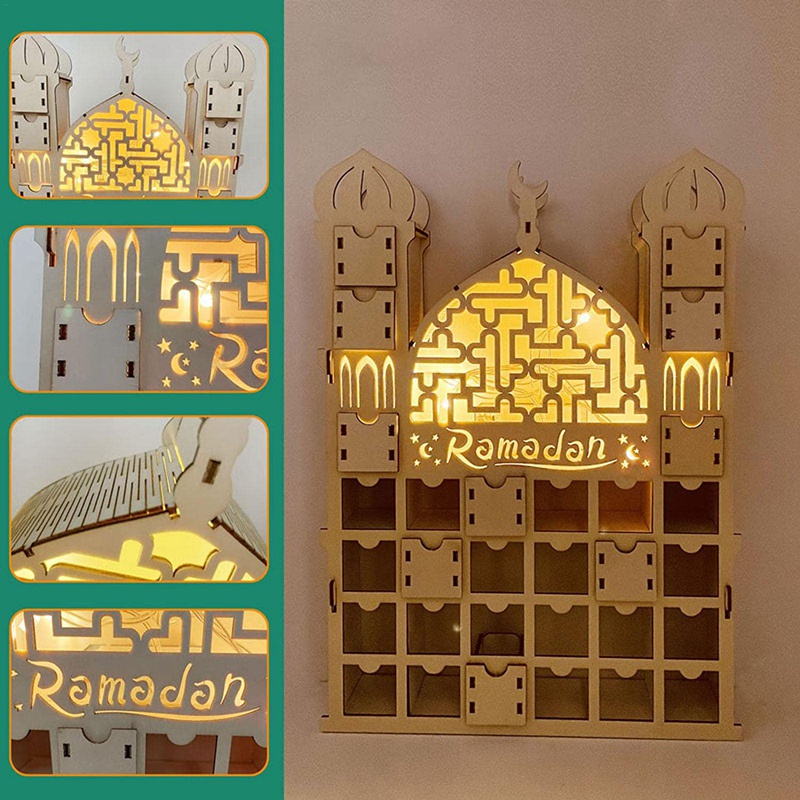 Lịch Gỗ 30 Ngăn Kéo Có Thể Tái Sử Dụng Trang Trí Lễ Hội Ramadan Ramadan