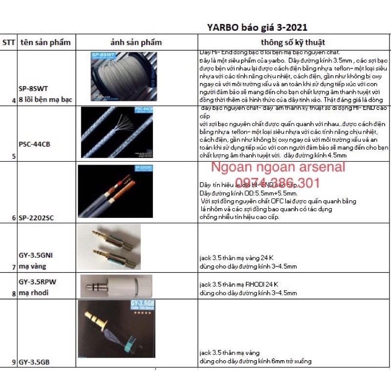 dây tín hiệu cao cấp mạ bạc 3.5 ra 2 hoa sen YARBO GERMAN