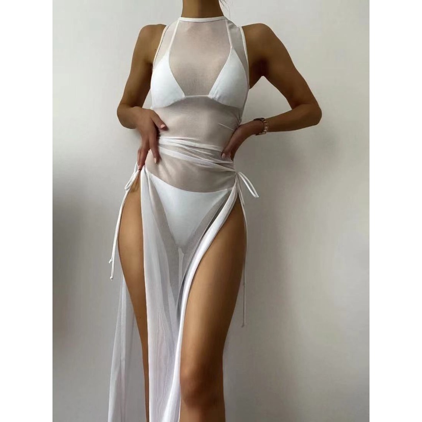 Set Bikini 3 Món Vỏ Lưới Màu Trơn Thời Trang Đi Biển Cho Nữ H457