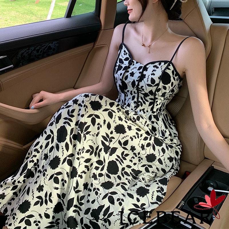 Đầm Hai Dây Dáng Chữ A In Hoa Thời Trang Đi Biển Cho Nữ