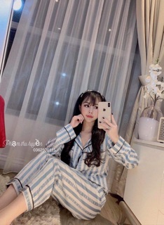 Bộ ngủ pijama lụa dài tay quần dài