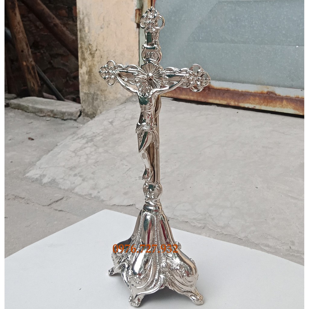 Thánh giá bằng đồng mạ bạc cao 32cm, tượng thánh giá có đế đồng, mẫu thánh giá bằng đồng