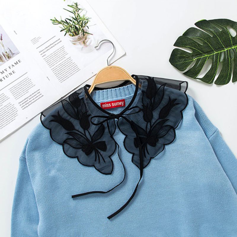 Cổ áo giả thêu hoa thiết kế hai lớp phong cách châu Âu cho nữ