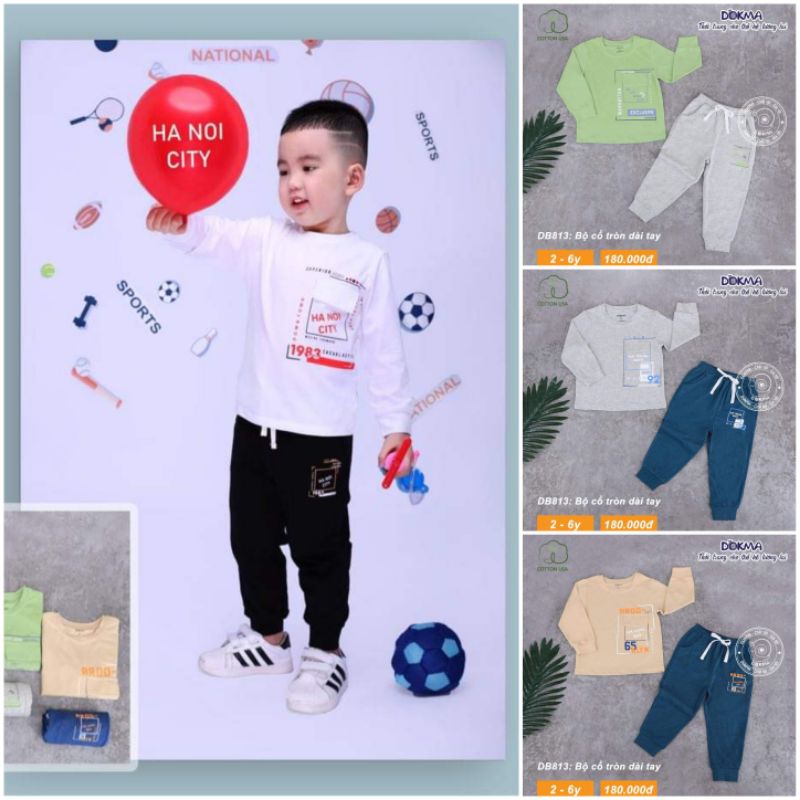 (2 tuổi) Bộ dài tay bé trai Dokma - chất cotton hữu cơ siêu mềm mịn (DB813)