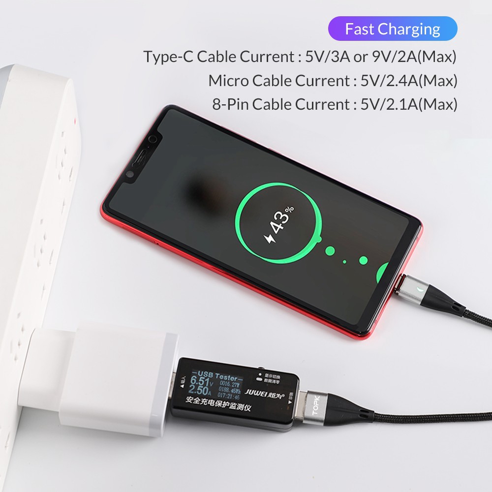 Cáp Sạc Nhanh TOPK AM61 Cổng Micro USB Type-C Dài 1m