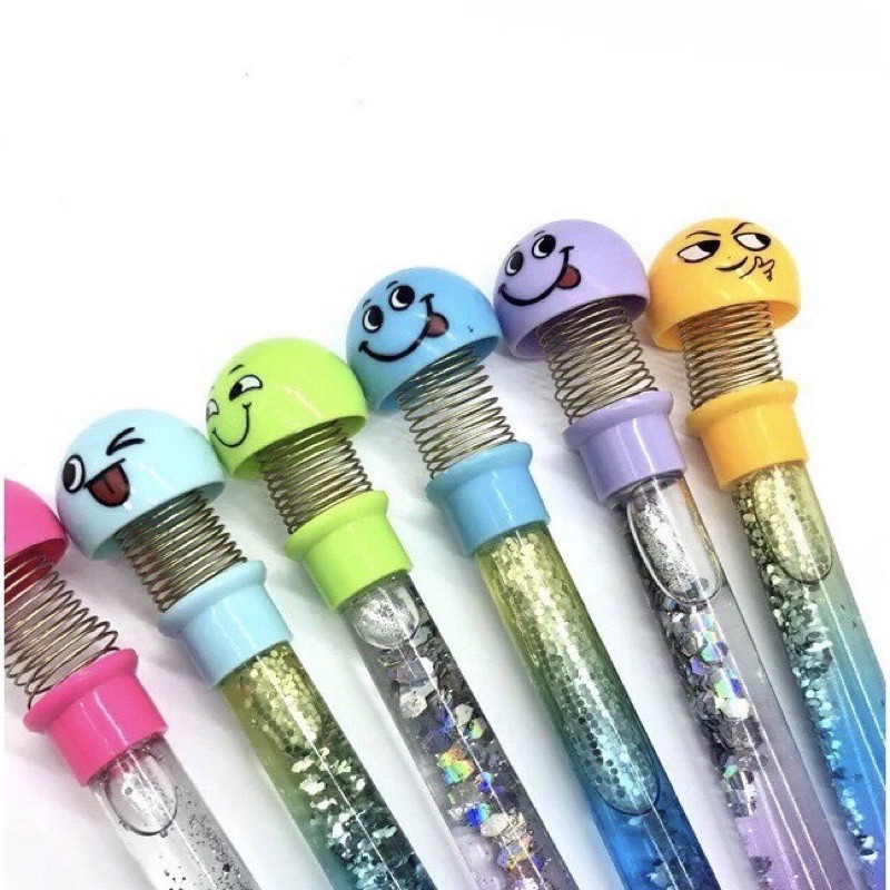 (THANH LÝ) Xả lỗ bút bi nhũ emoji nhiều hình cảm xúc ngộ nghĩnh, màu sắc ngẫu nhiên, có ảnh nhũ, bút nét nhỏ