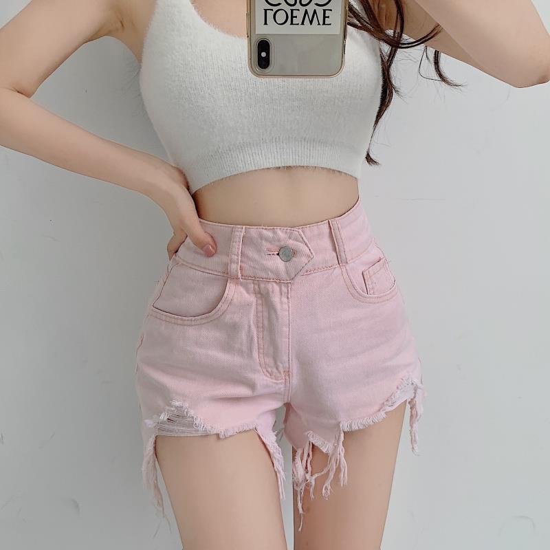 Quần Short Jean Rách Lưng Cao Quyến Rũ Cho Nữ Size S-5XL