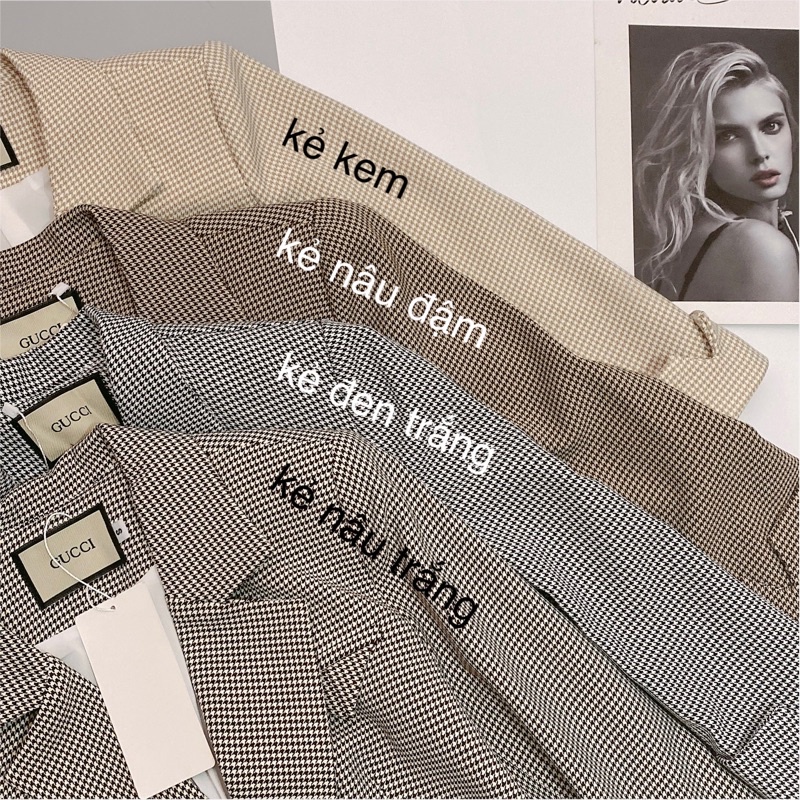 Áo blazer kẻ thiết kế 2 lớp nắp túi tam giác
