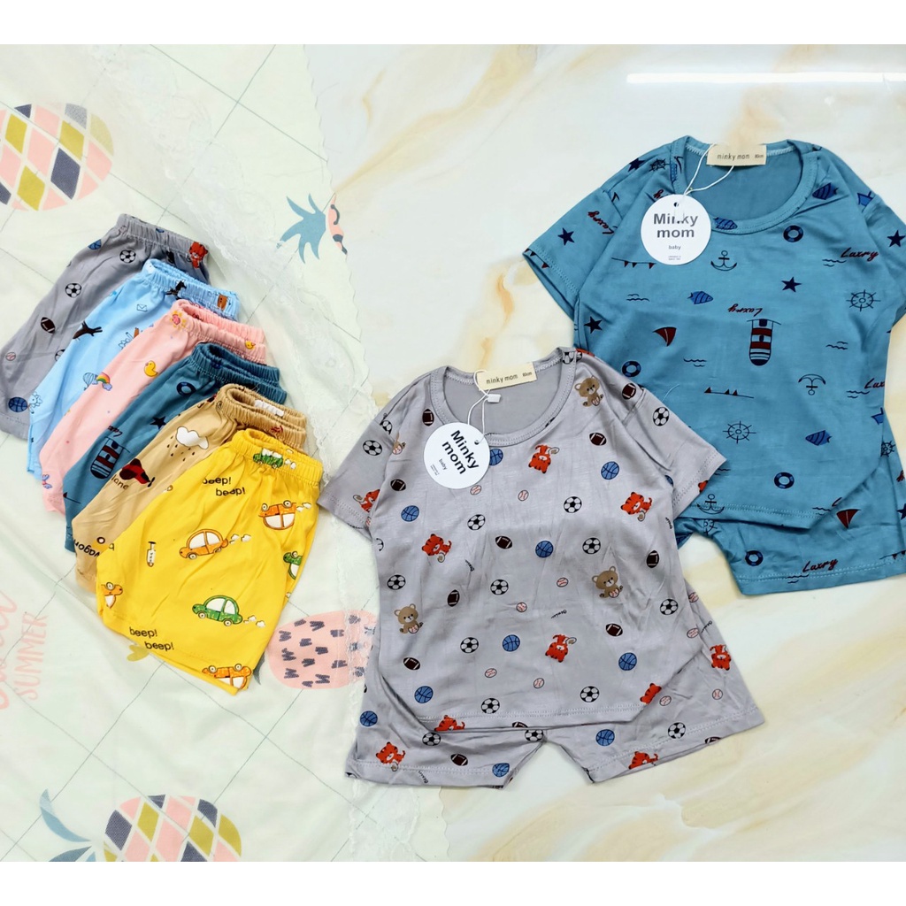 Bộ thun lạnh minky cộc tay Ô TÔ cho bé