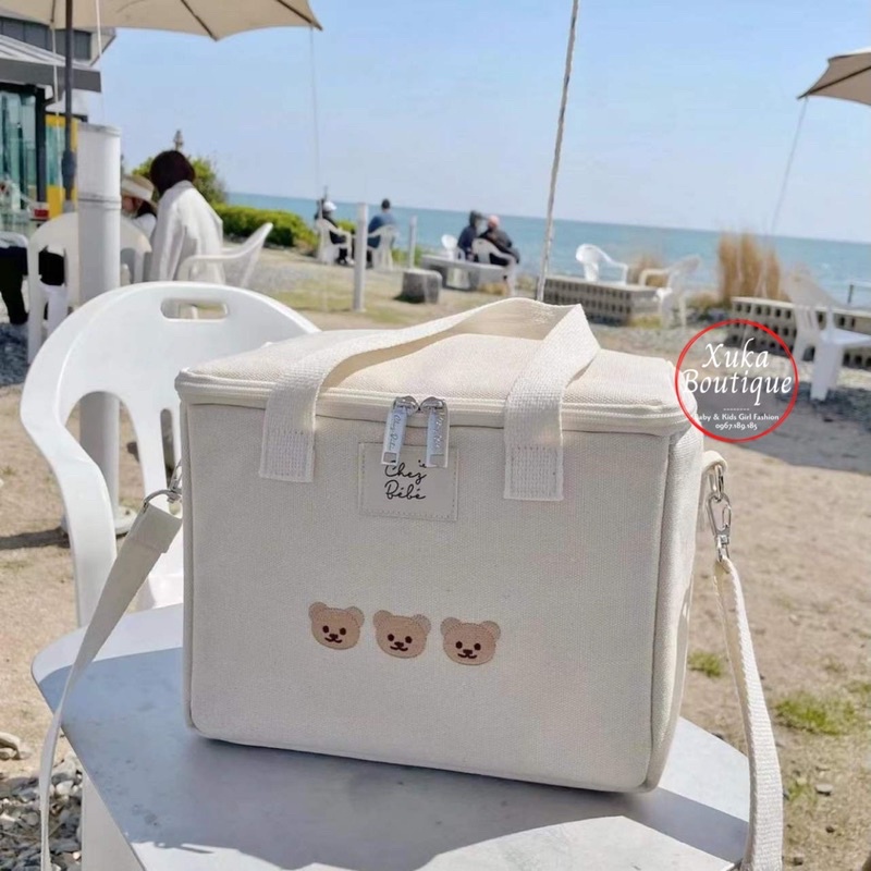 Túi Giữ Nhiệt Ủ Bình Sữa Cho Bé Họa Tiết Gấu Vải Cavans Organic Xuất Hàn Cao Cấp