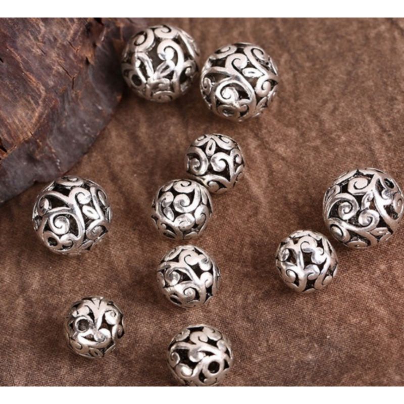 Charm bi cầu hoa văn bạc thái làm vòng