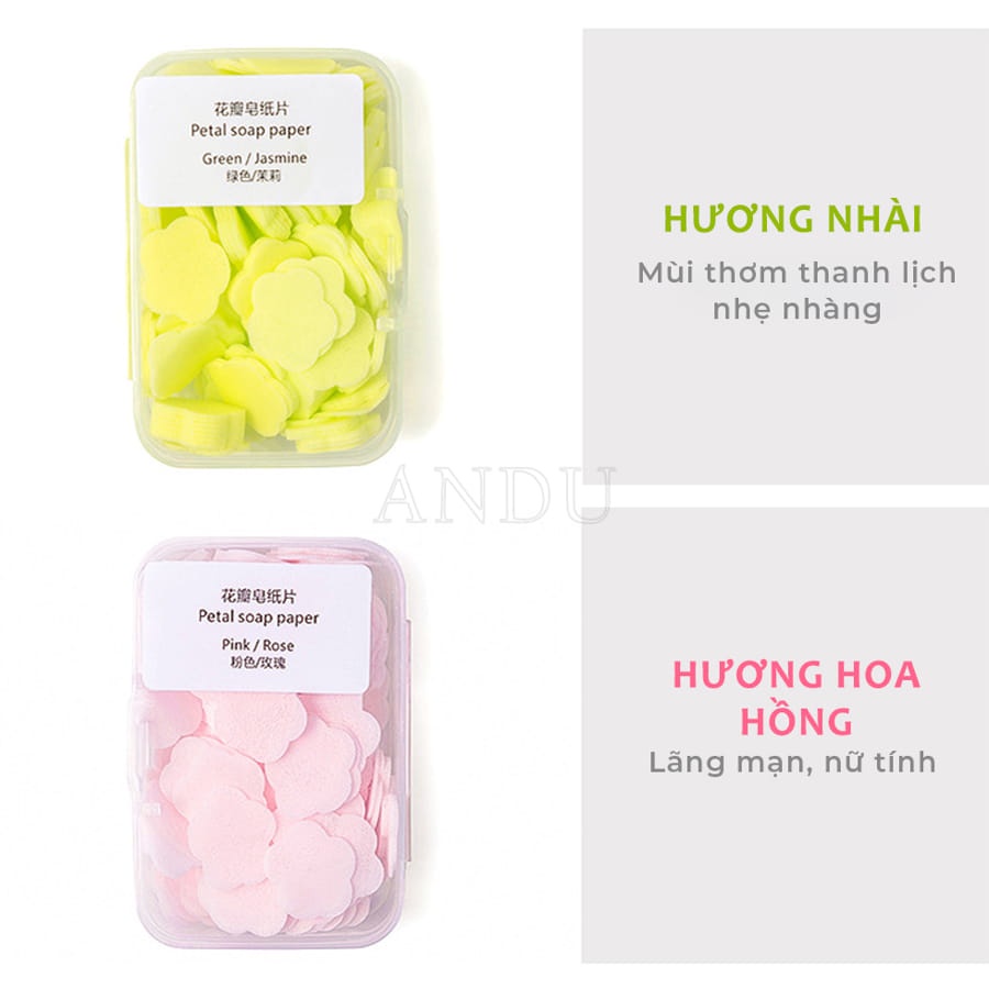 Xà Phòng Giấy Hình Hoa Nhật Bản - 50 Miếng/Hộp - Xà Bông Rửa Tay, Bỏ Túi Mang Đi Du Lịch, Công Tác, Dã Ngoại