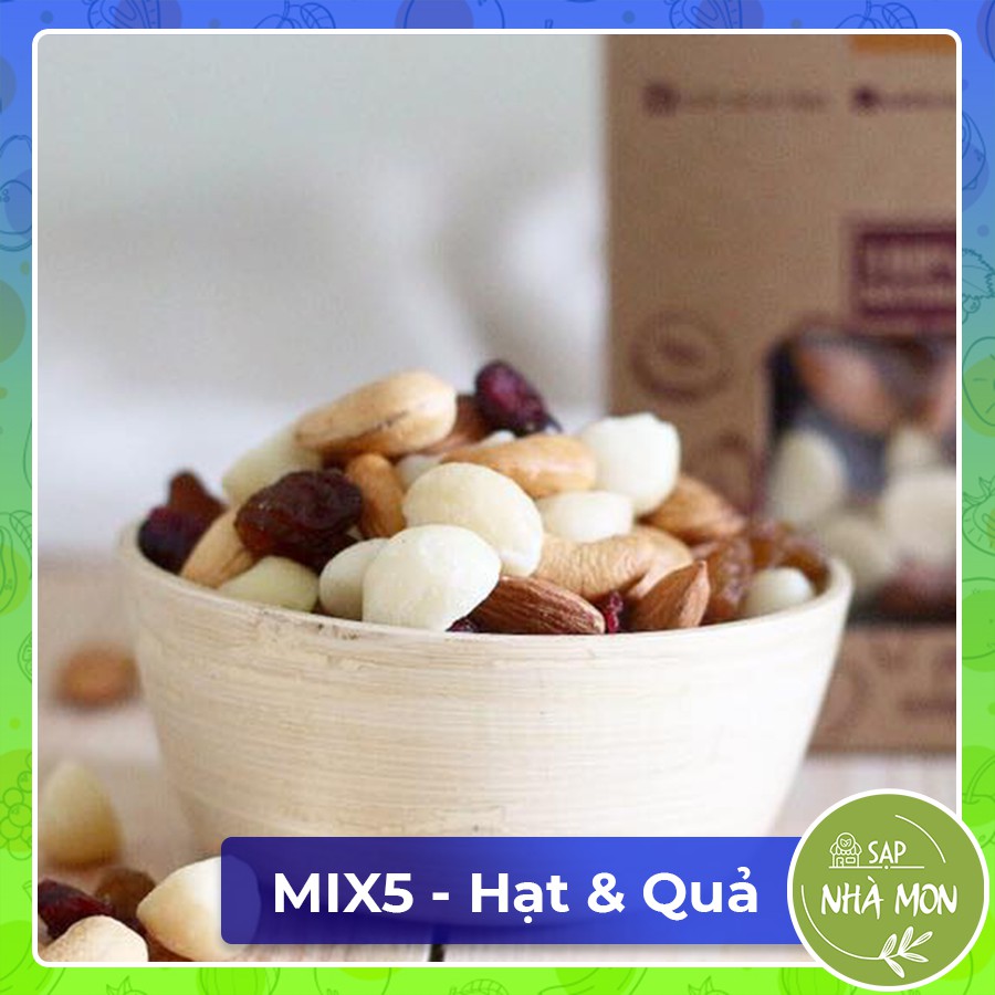 [Quà Tết 2021] Hộp Mix 5 Loại Hạt và Quả (Macca + Nam Việt Quất + Nho Khô + Hạnh Nhân + Hạt Điều) - 500g