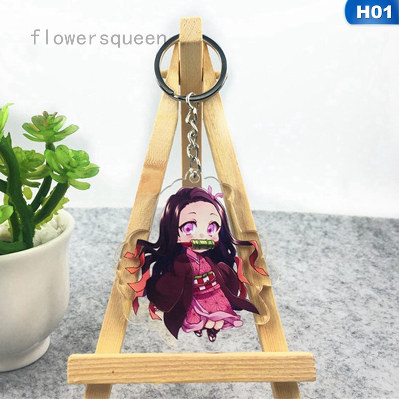 flowersqueen Móc chìa khóa nhựa Acrylic họa tiết Demon Slayer: Kimetsu no Yaiba Kamado Tanjirou Kamado Nezuko Tsuyuri Kanawo