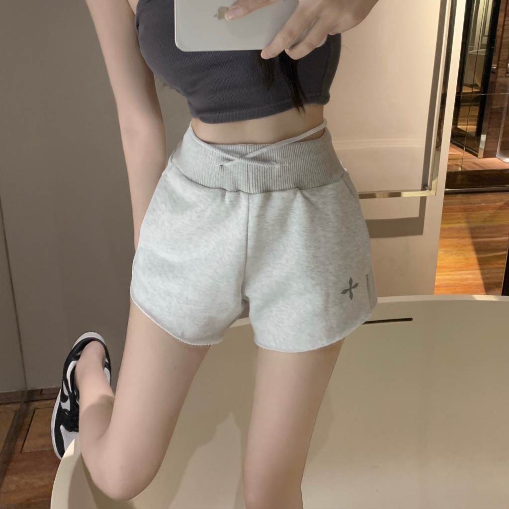 Quần Short Thể Thao Dáng Chữ a Lưng Cao Ống Rộng Màu Trơn Dễ Phối Đồ Thời Trang Phong Cách Hàn Quốc Cho Nữ