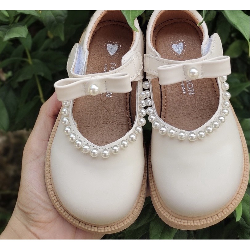 Giày búp bê bé gái - Giày bệt cho bé quai dán ngang gắn nơ, da PU mềm êm đính ngọc chắc chắn xinh xắn QCCC C30 (sz22-31)