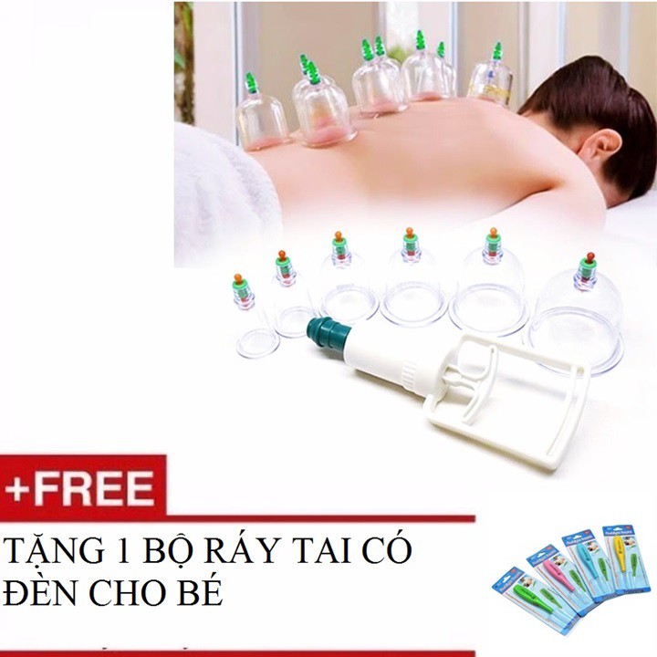 Bộ Giác Hơi 12 Ly Không Dùng Lửa Tặng 1 Bộ Ráy Tai Đèn Led Cho Bé