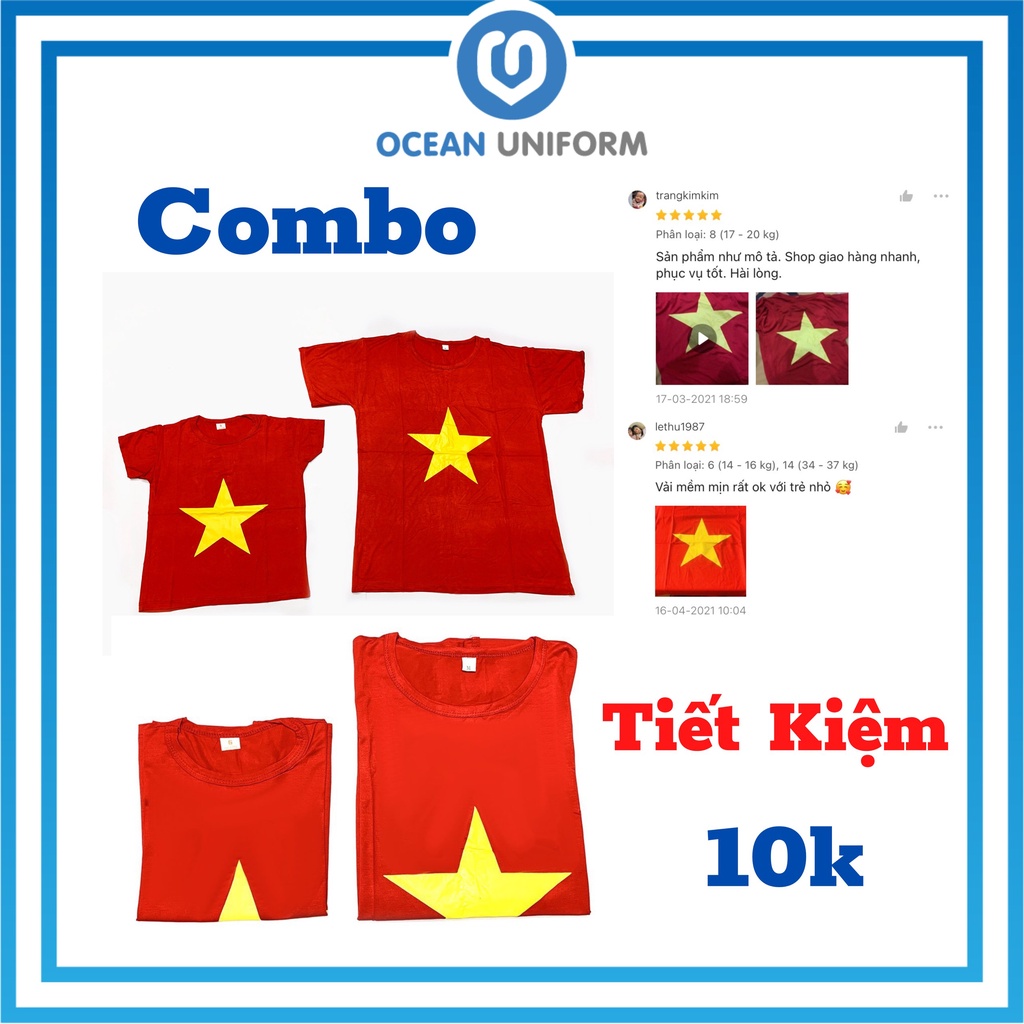 Combo 1 Áo Cờ Đỏ Sao Vàng Trẻ Em + Áo Cờ Người Lớn Cotton Cao Cấp Ocean Uniform